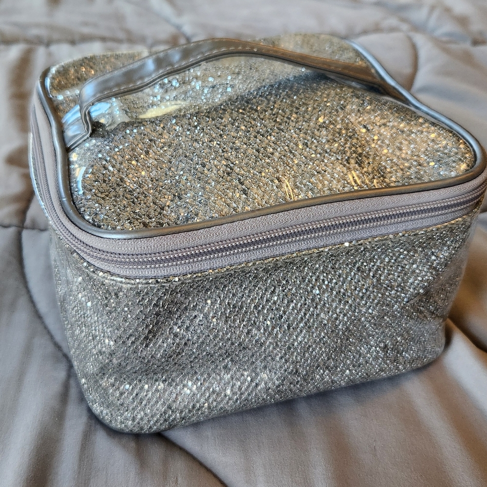 🔷️ H&M Silver Glitter Makeup Travel Bag Large Size